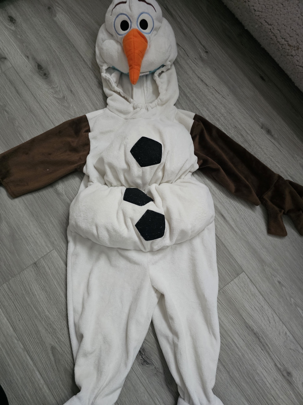 Plush White Snowman Kids Costume with Orange Nose Hoodie